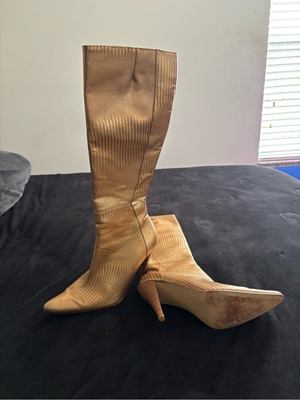 Versace Jeans Collection Metallic Gold Knee-High Pointed-Toe Stiletto Boots
